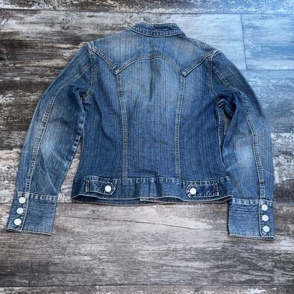 Gap Denim Jacket Womens XS Blue Jean Fitted Button Up Pockets Chore Y2K 80's - Picture 8 of 11